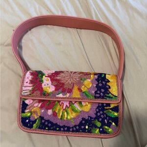 Floral Beaded Women's Bag - Pink and Multicolor